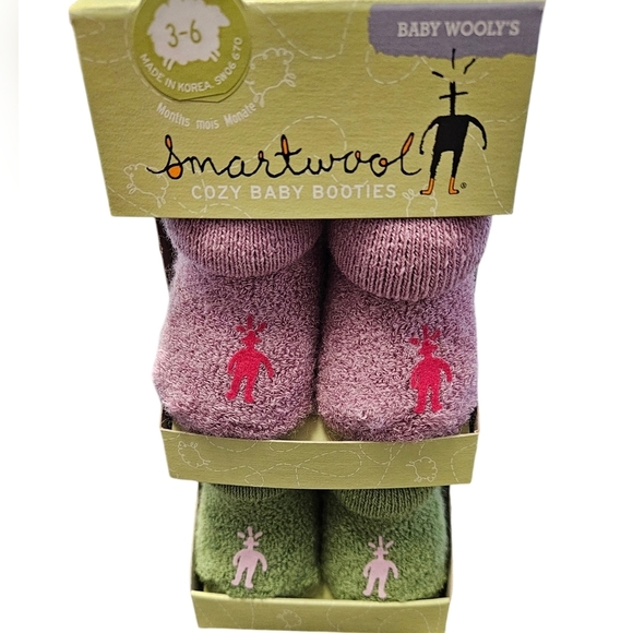 Smartwool Baby Wooly's Cozy Baby Booties NEW 3-6M Orchid/Leaf 2pk - Picture 3 of 3